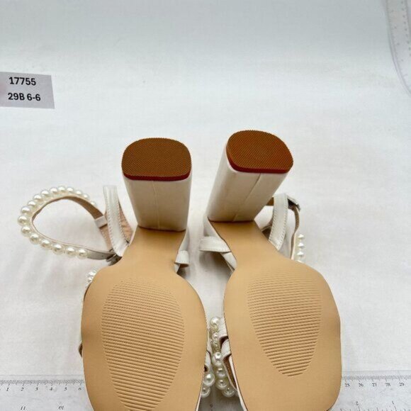 XYD Women's Pearl Strappy Bridal Open Toe Sandals Block High Heels Ankle Strap - Picture 7 of 7